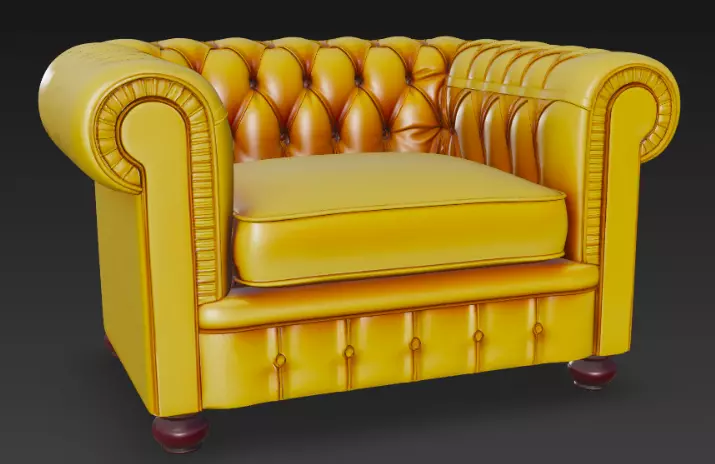 Classic Tufted Leather Armchair 3D Model 3D model_2