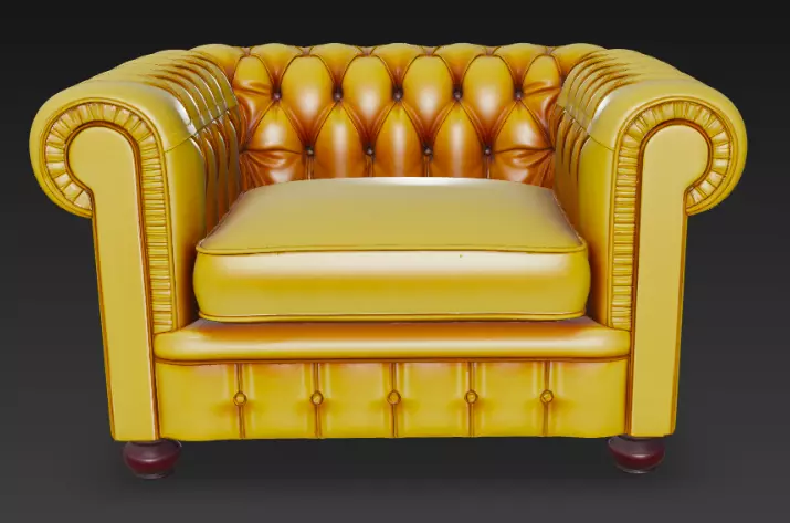 Classic Tufted Leather Armchair 3D Model 3D model_4