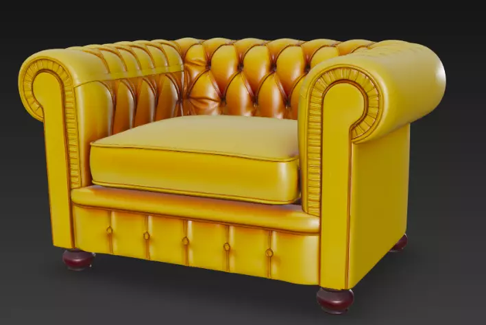 Classic Tufted Leather Armchair 3D Model 3D model_1