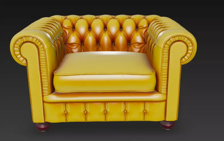 Classic Tufted Leather Armchair 3D Model 3D model_0