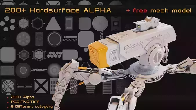 200  Hardsurface ALPHA and FREE mech model 2