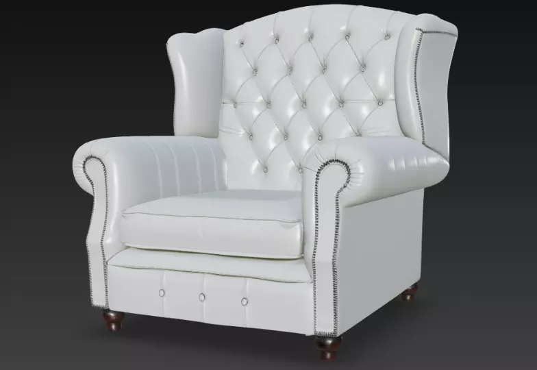 Classic Tufted Leather Armchair 3D Model 3D model_2