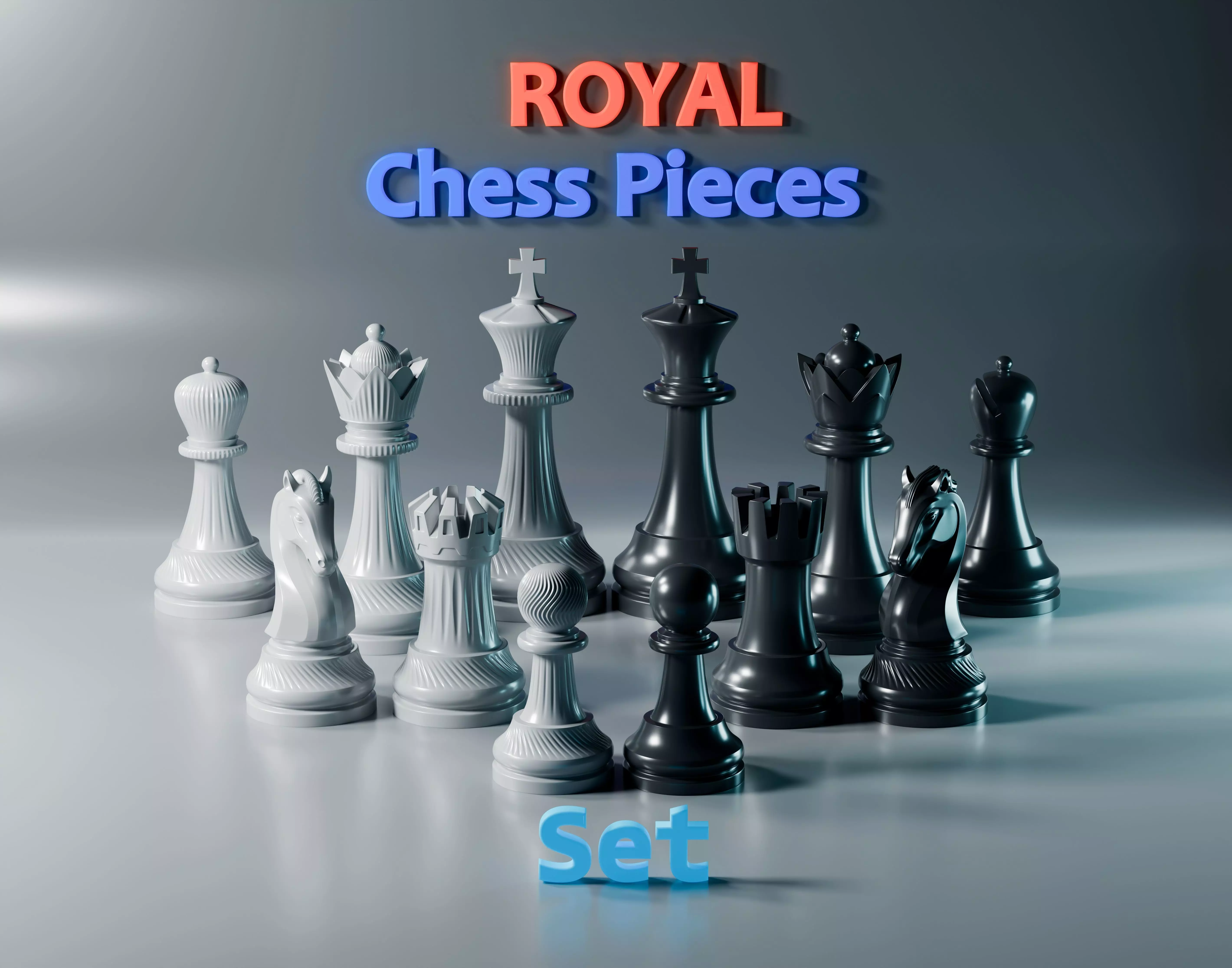 Royal Chess Pieces Set 3D print model