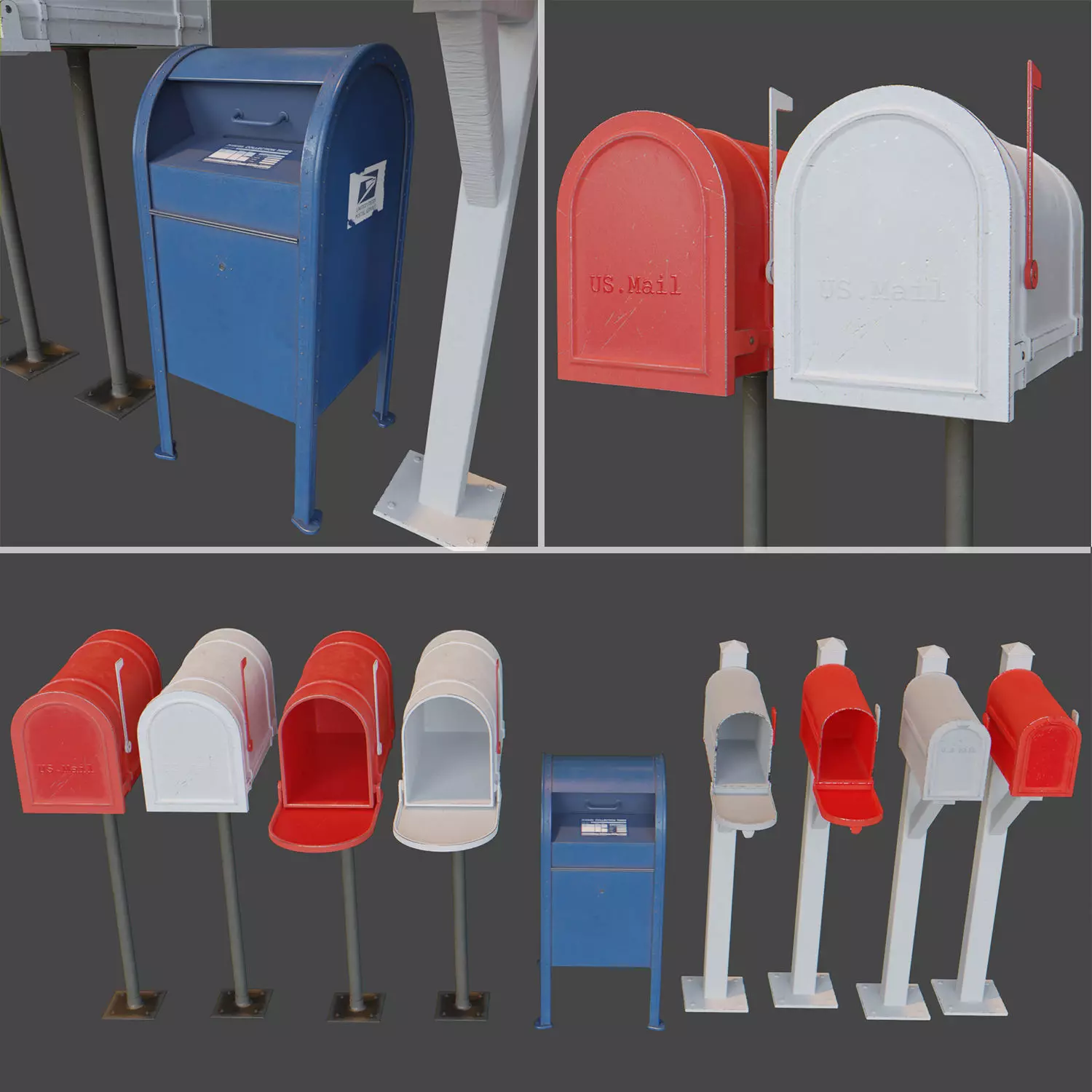 3 mail box and variations 3D model_3