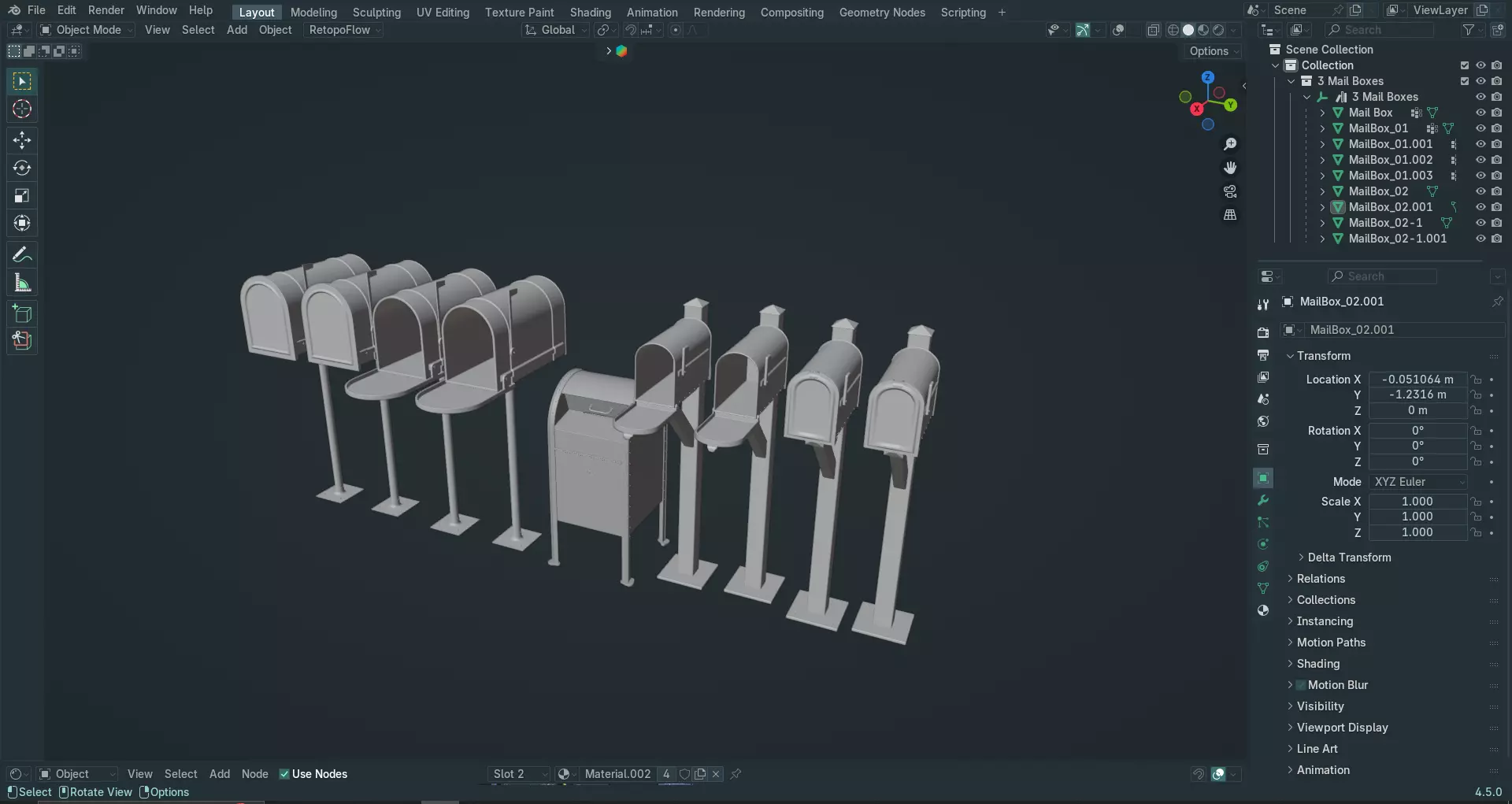 3 mail box and variations 3D model_6