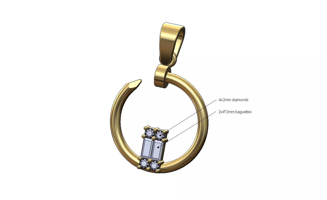 Diamond and baguette cluster nail pendant charm 3D print model