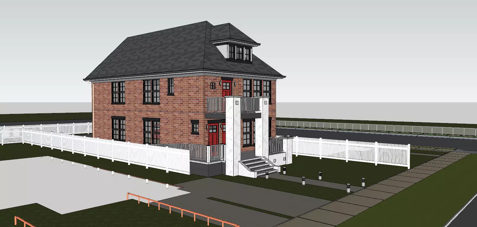 Modern Brick House  3D SketchUp Model 3D model_1