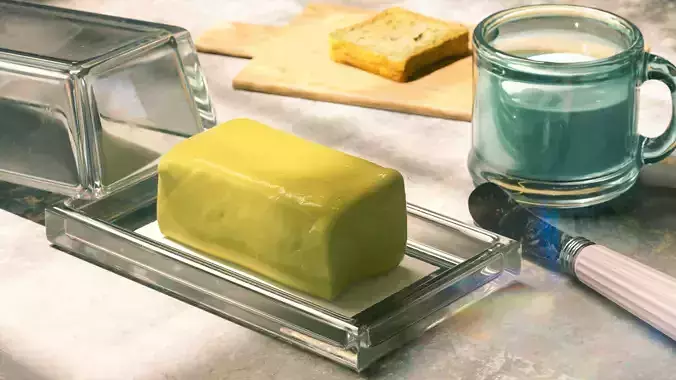 Breakfast Set with Butter Milk and Bread Scene Octane Render