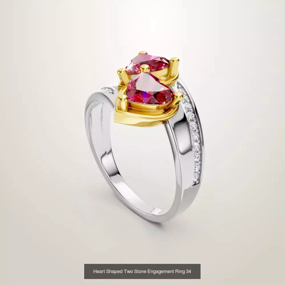 Heart Shaped Two Stone Engagement 32 models designes 3D Model Collection_5