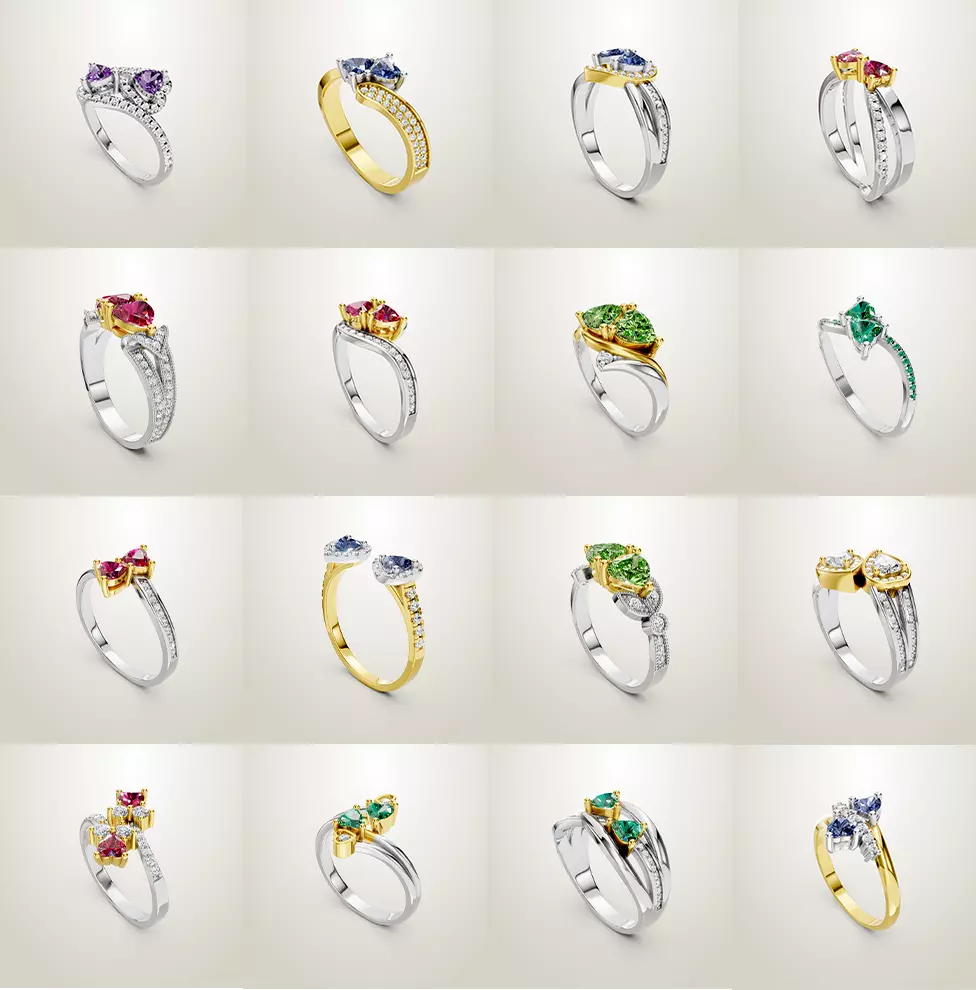 Heart Shaped Two Stone Engagement 32 models designes 3D Model Collection_1