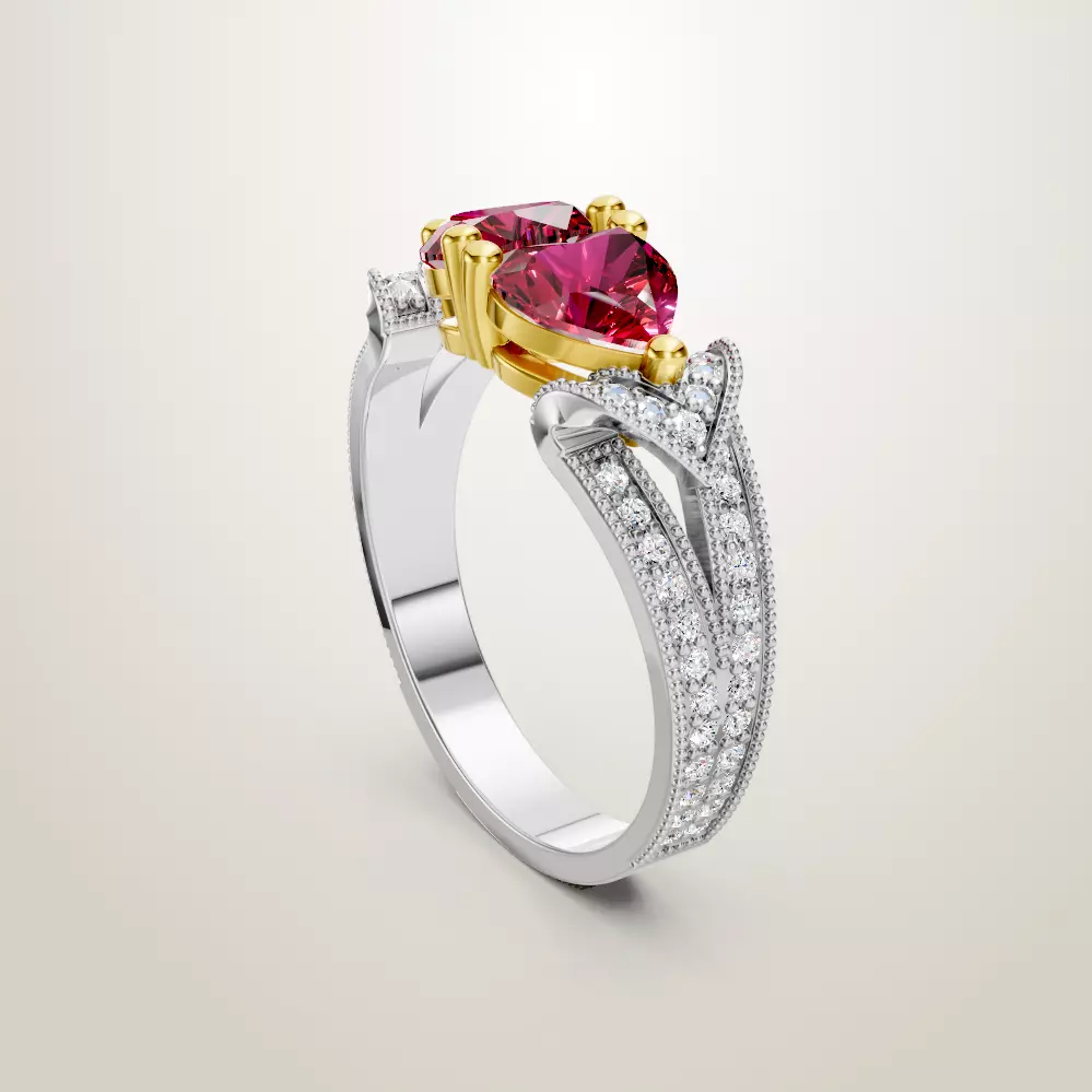 Heart Shaped Two Stone Engagement 32 models designes 3D Model Collection_45
