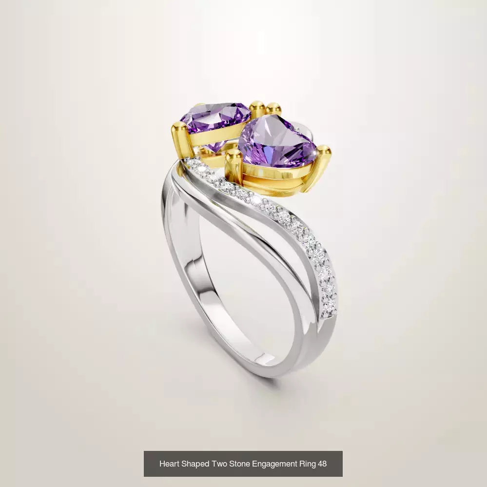 Heart Shaped Two Stone Engagement 32 models designes 3D Model Collection_32
