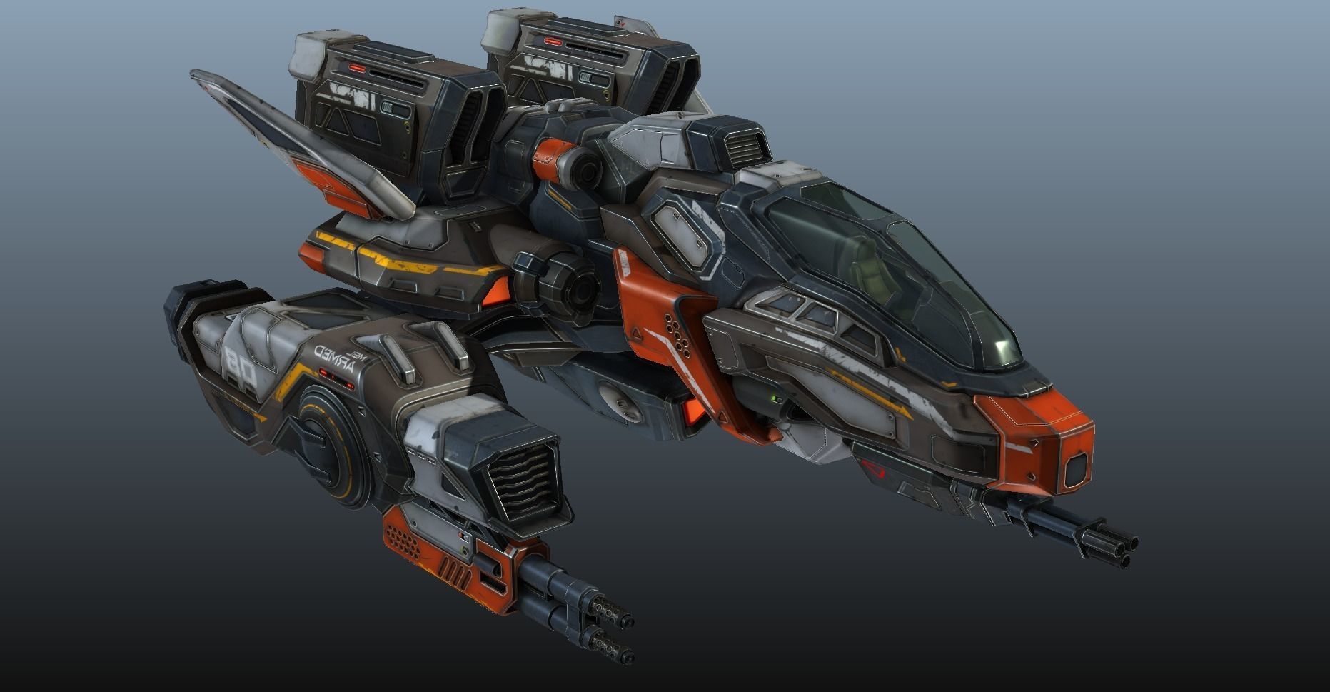 Corvette Spaceship - game model Low-poly 3D model_30