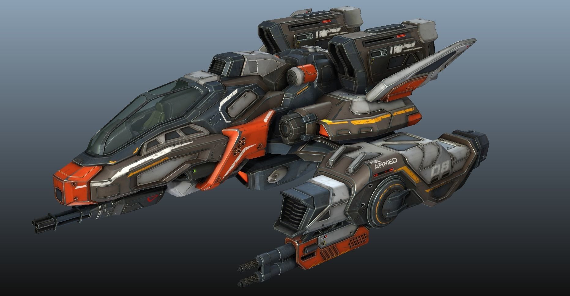 Corvette Spaceship - game model Low-poly 3D model_25