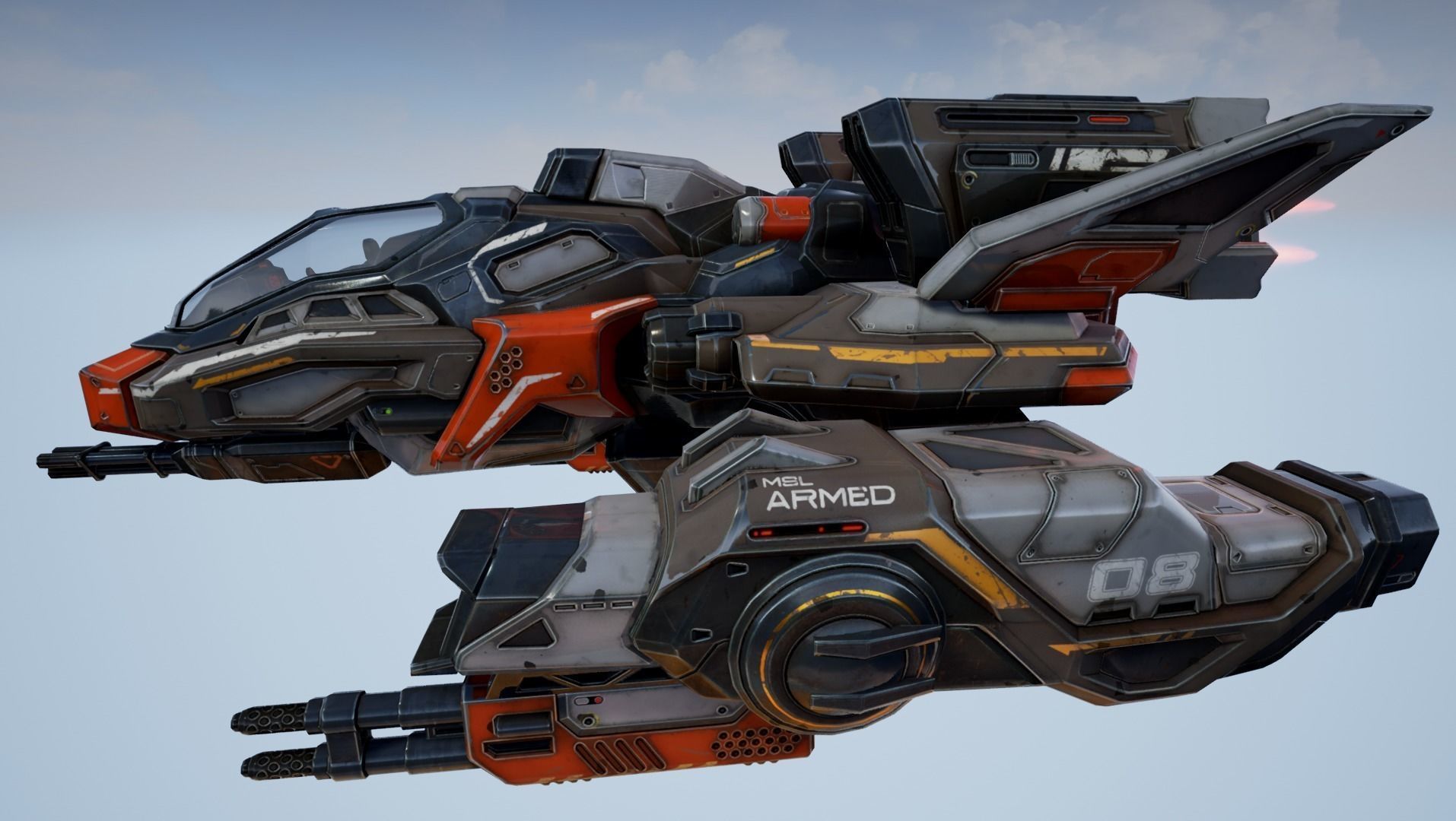 Corvette Spaceship - game model Low-poly 3D model_3