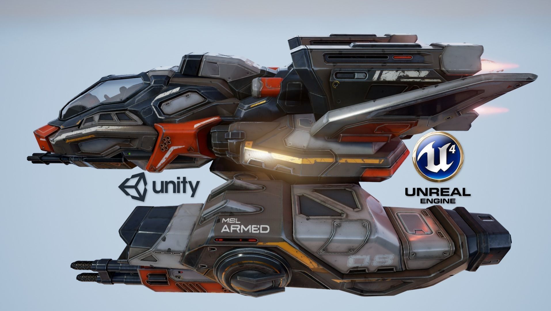 Corvette Spaceship - game model Low-poly 3D model_0