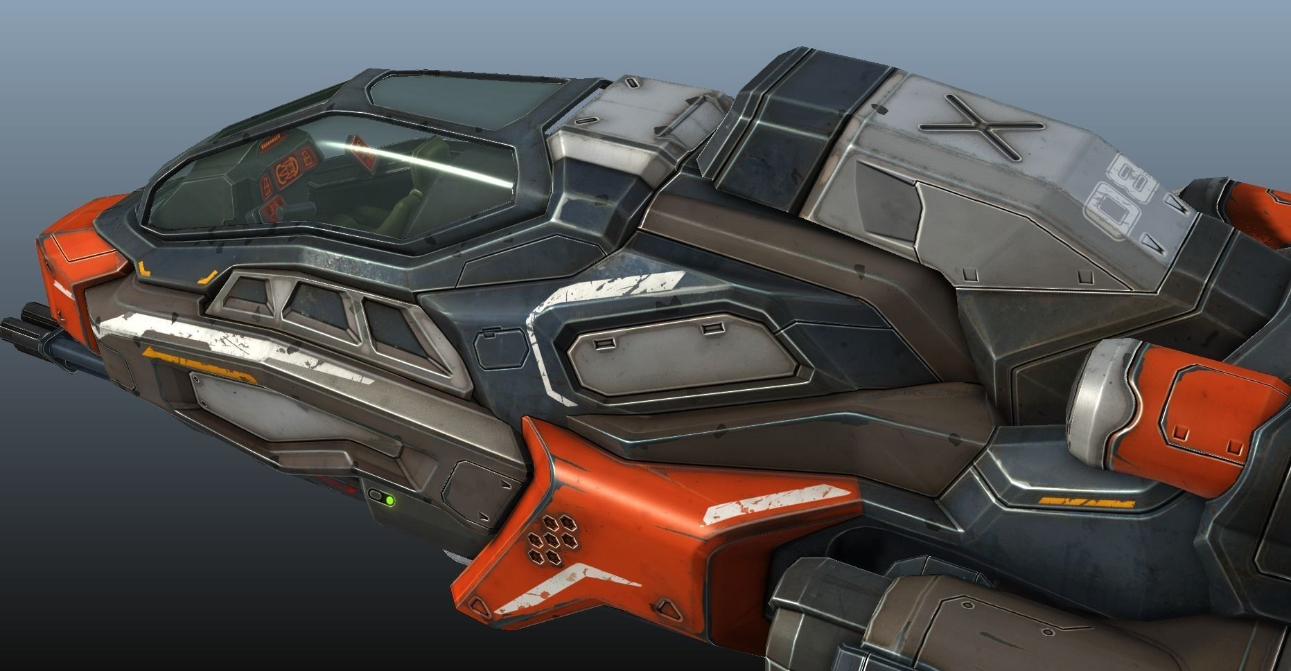 Corvette Spaceship - game model Low-poly 3D model_32