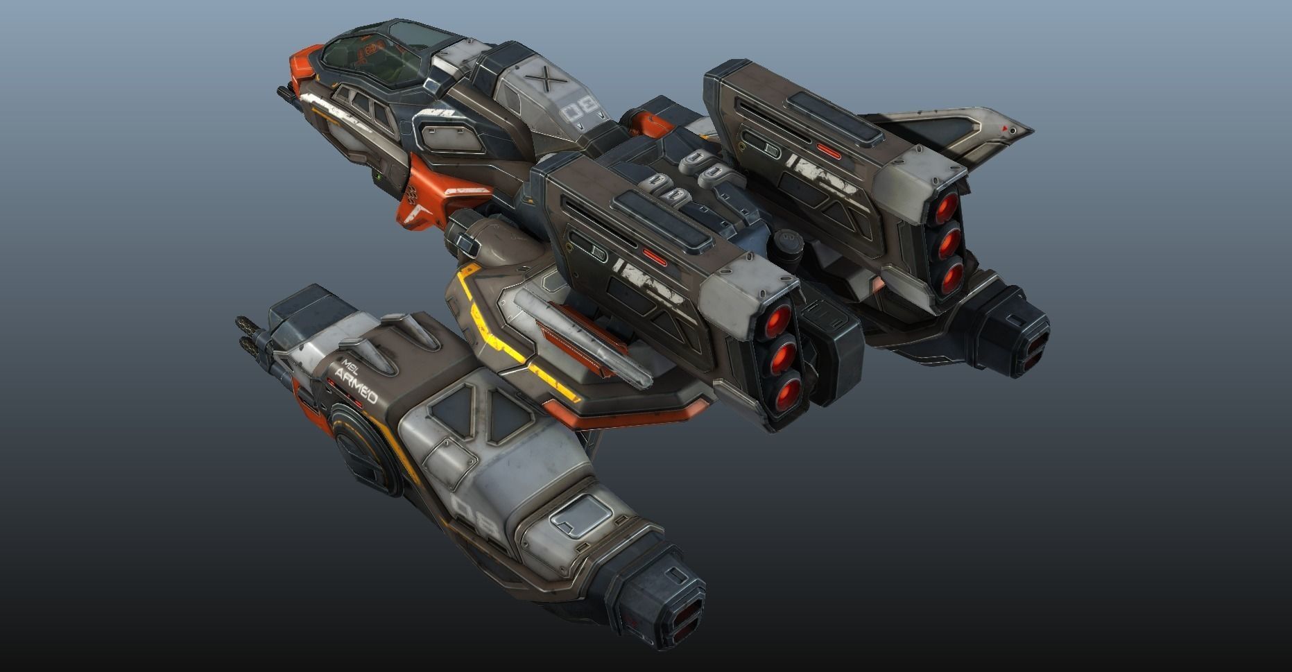 Corvette Spaceship - game model Low-poly 3D model_33