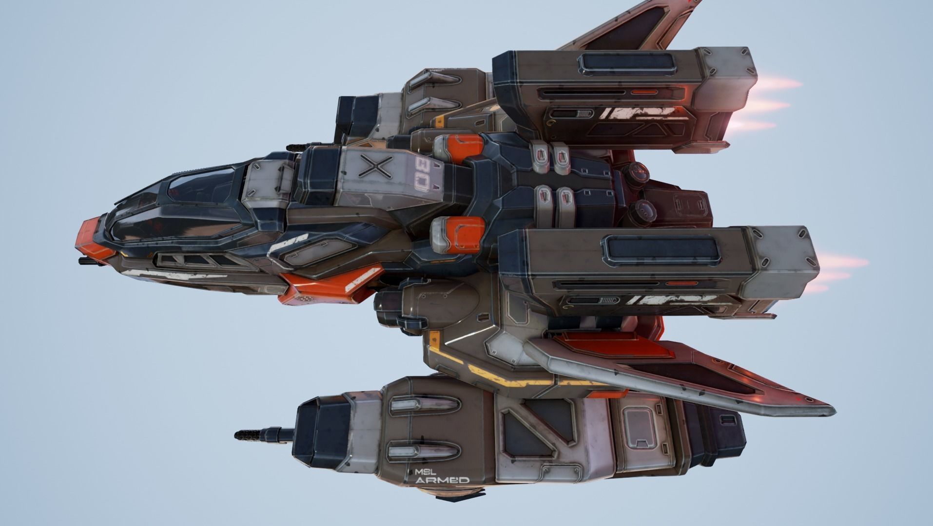 Corvette Spaceship - game model Low-poly 3D model_6