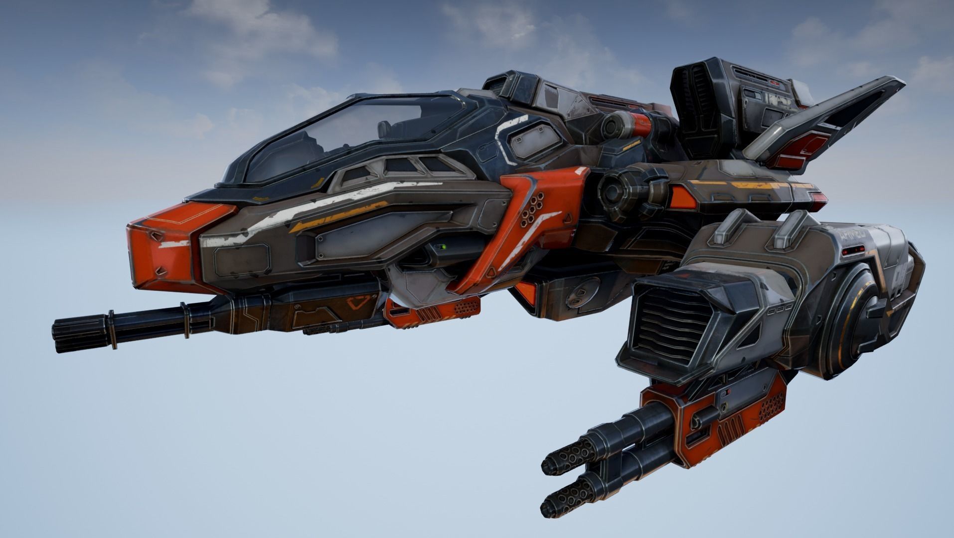 Corvette Spaceship - game model Low-poly 3D model_12