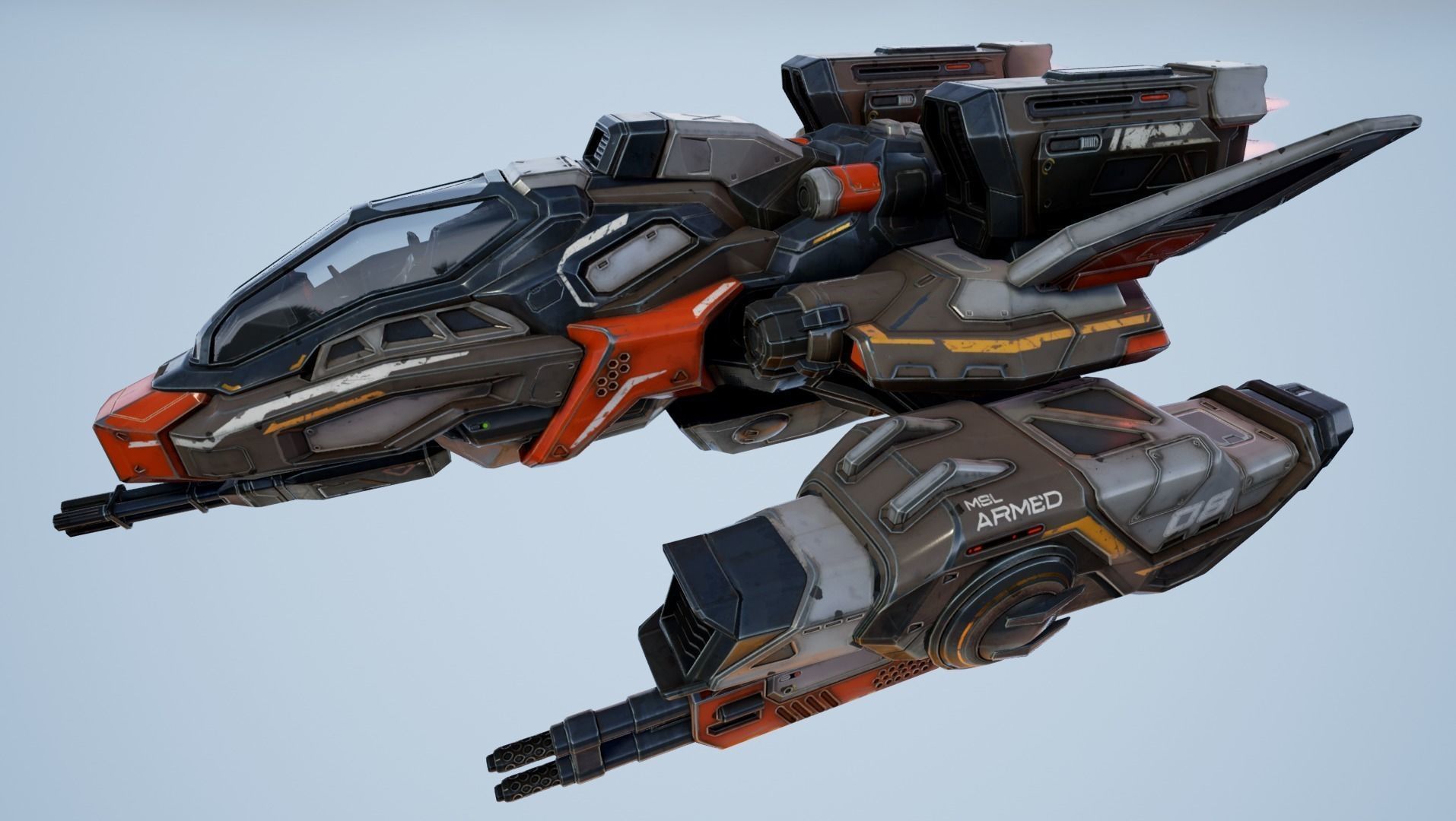 Corvette Spaceship - game model Low-poly 3D model_4