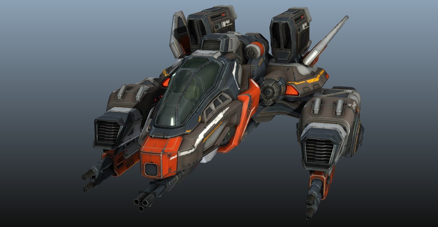 Corvette Spaceship - game model Low-poly 3D model_28