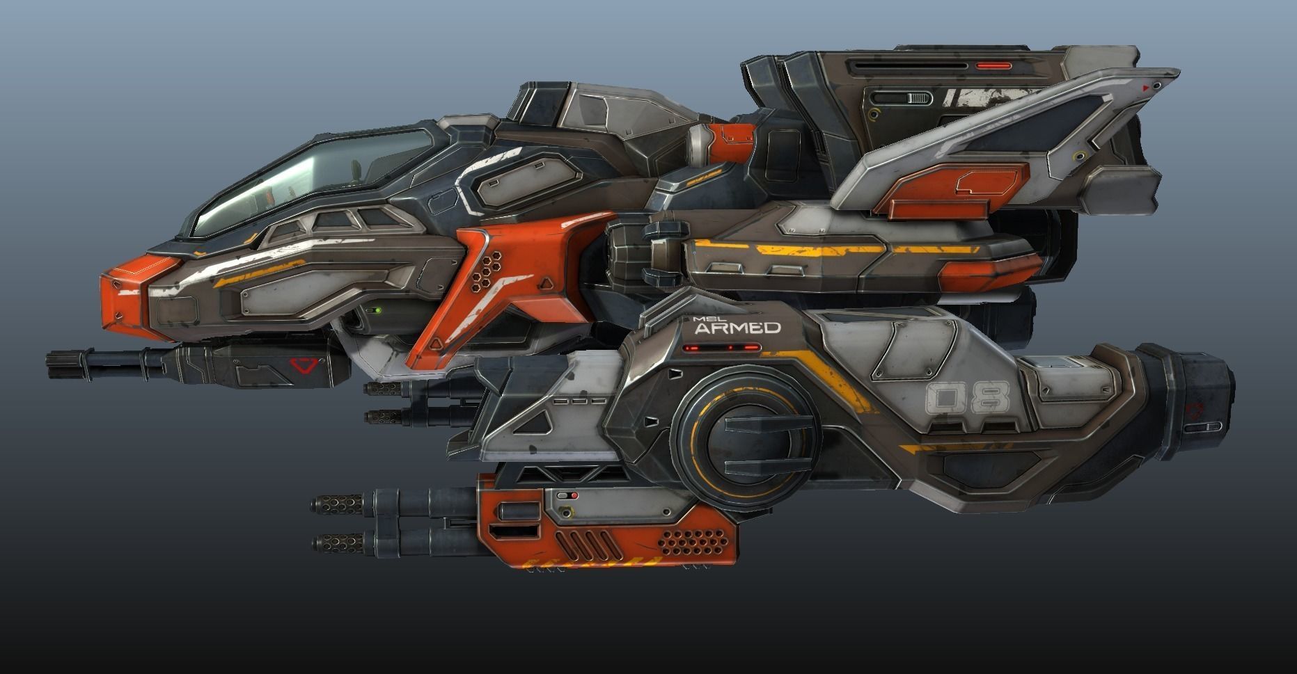 Corvette Spaceship - game model Low-poly 3D model_31