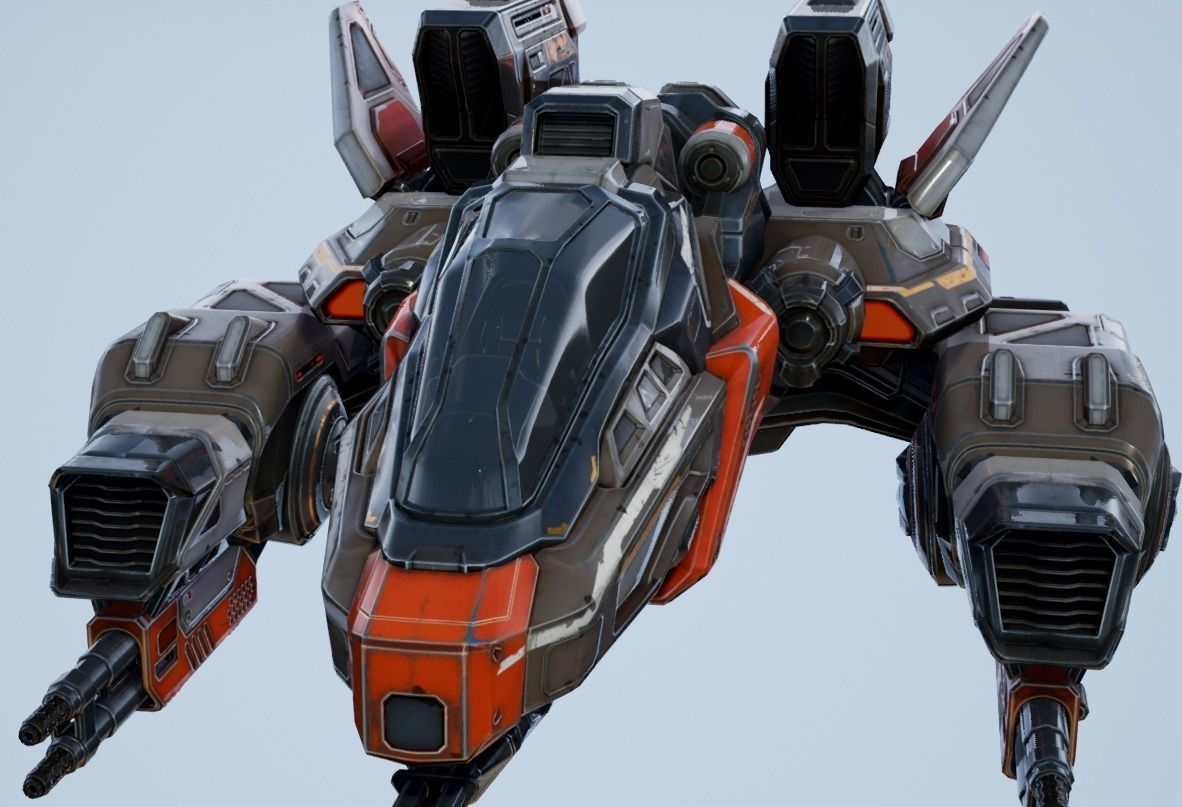 Corvette Spaceship - game model Low-poly 3D model_2