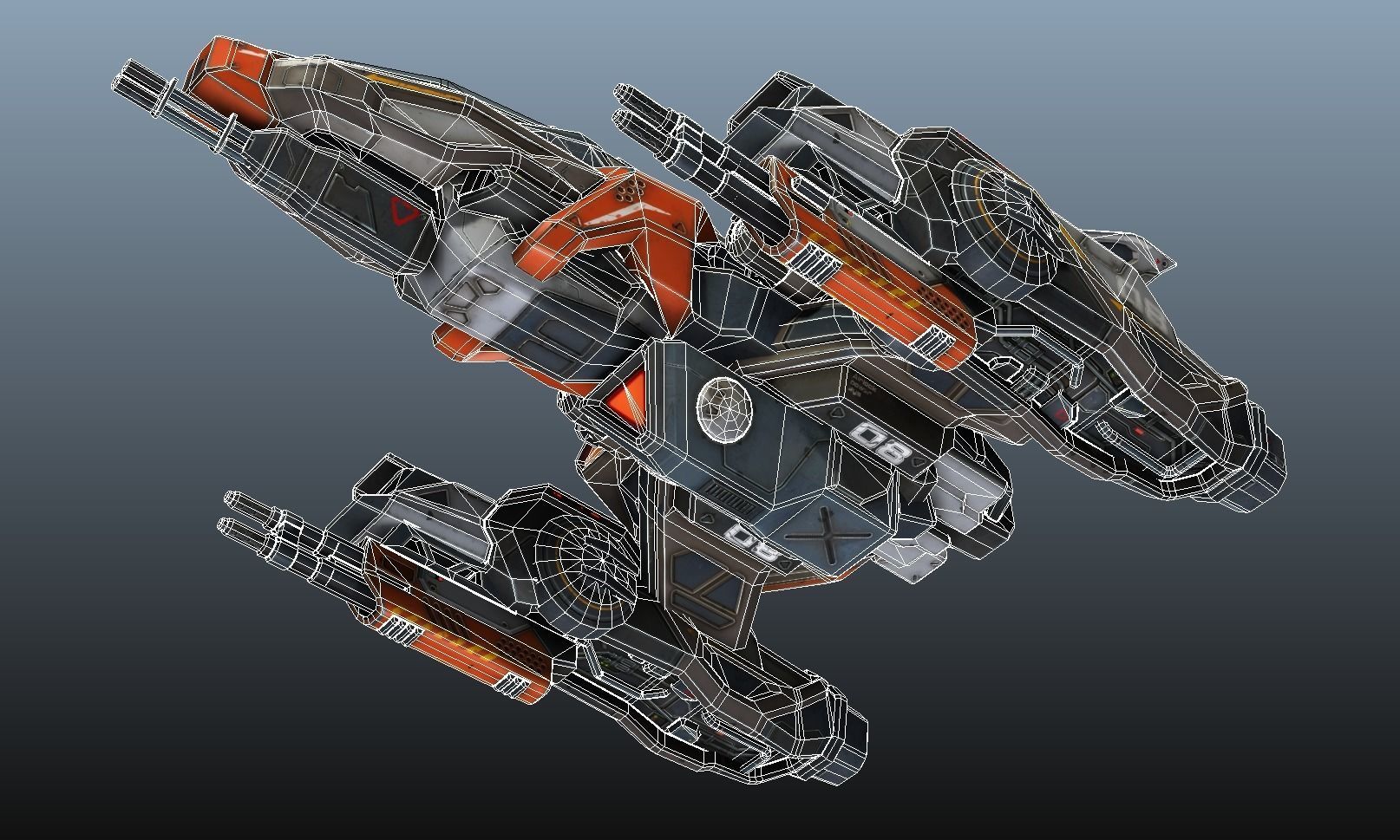 Corvette Spaceship - game model Low-poly 3D model_40