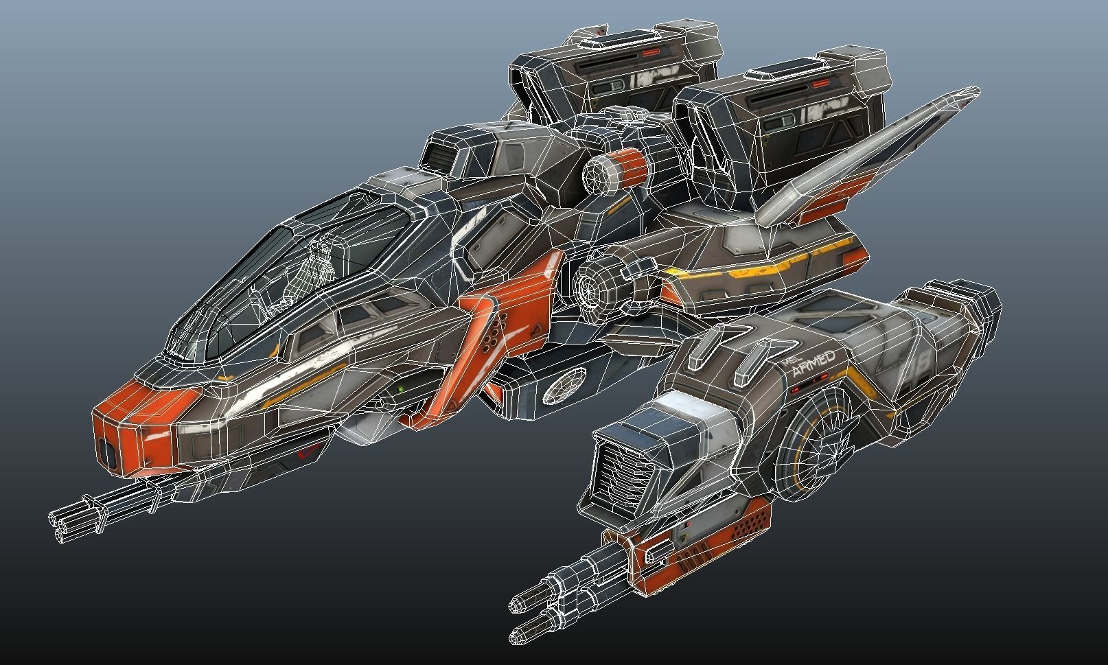 Corvette Spaceship - game model Low-poly 3D model_39