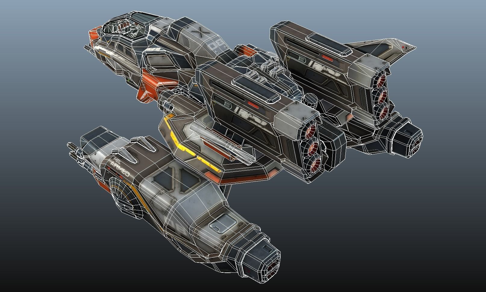 Corvette Spaceship - game model Low-poly 3D model_38