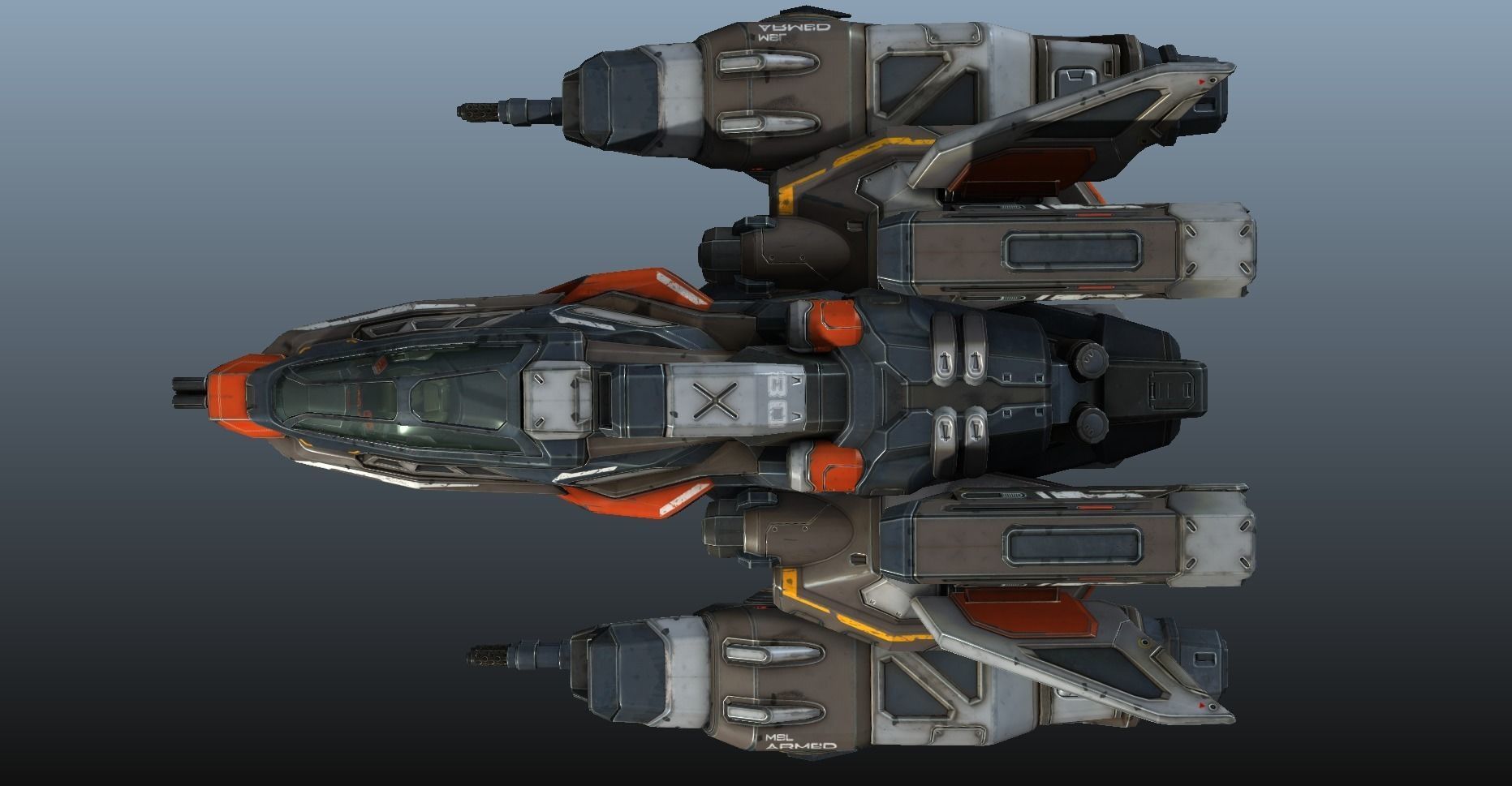 Corvette Spaceship - game model Low-poly 3D model_27