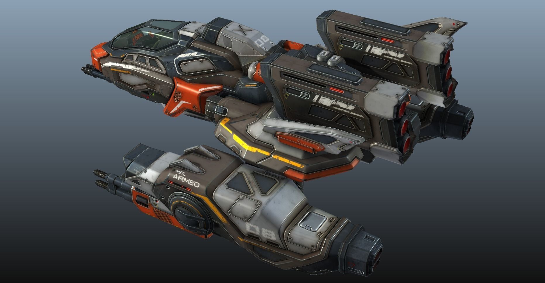 Corvette Spaceship - game model Low-poly 3D model_29