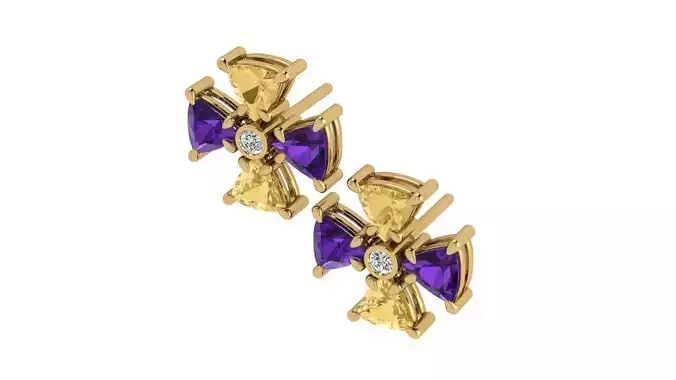 Trillion-Cut Flower Stud Earrings