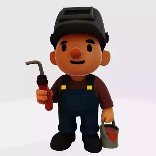 Low Poly Cartoon Welder 3D Model Print Ready Figurine