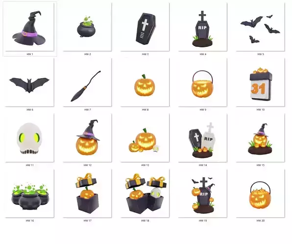 Halloween 3D Props Pack 20 Stylized Low Poly Models