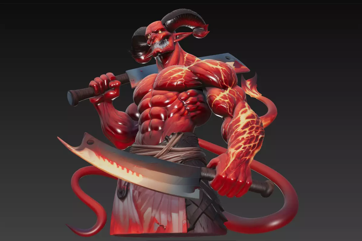 Infernal Gladiator - Demonic Warrior Bust 3D Model 3D print model_3
