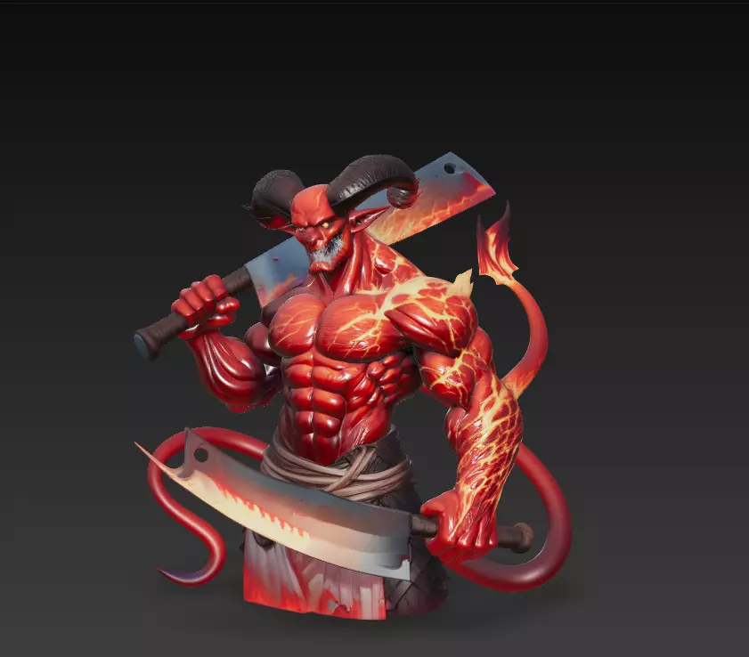Infernal Gladiator - Demonic Warrior Bust 3D Model 3D print model_1