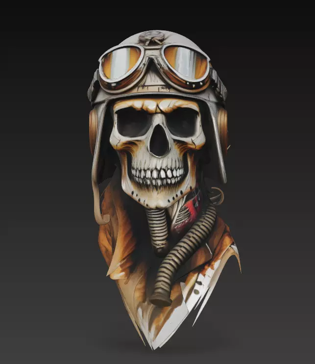 Sky Reaper - Aviator Skull Bust 3D Model 3D print model_5