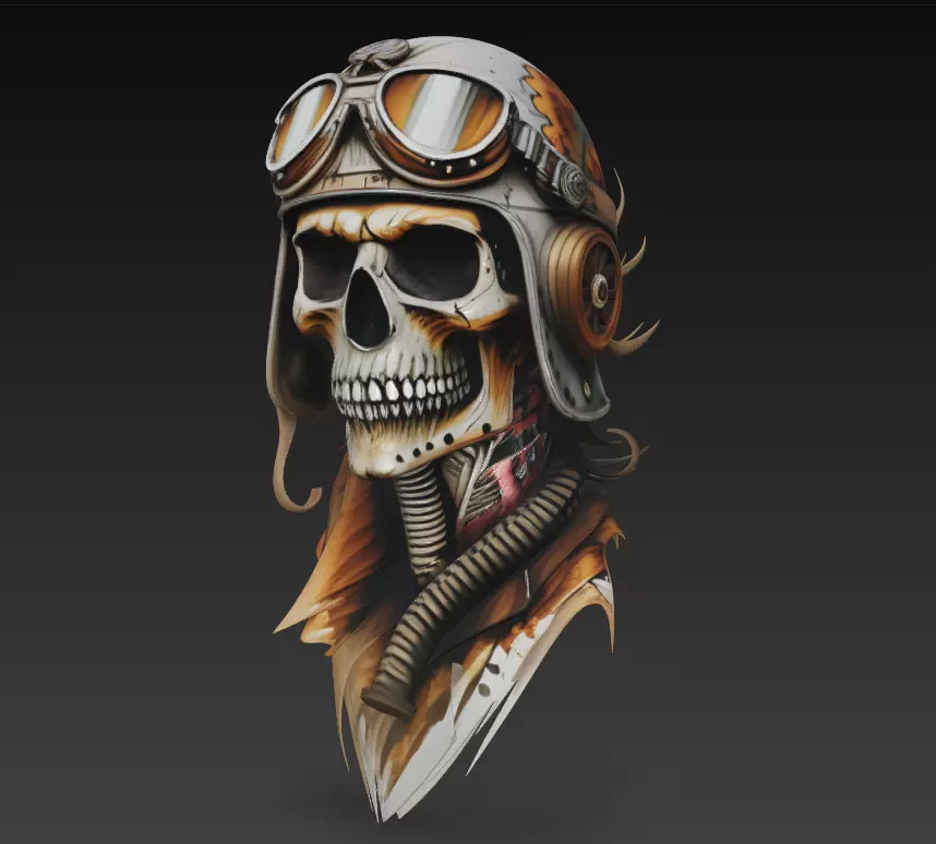 Sky Reaper - Aviator Skull Bust 3D Model 3D print model_0