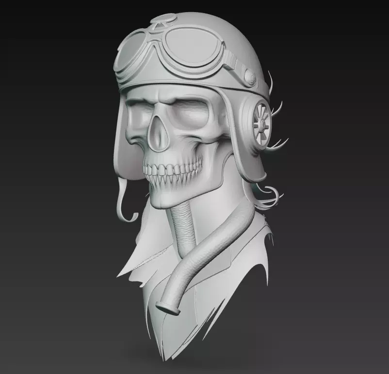 Sky Reaper - Aviator Skull Bust 3D Model 3D print model_2