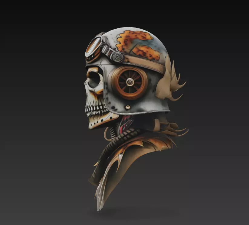 Sky Reaper - Aviator Skull Bust 3D Model 3D print model_7