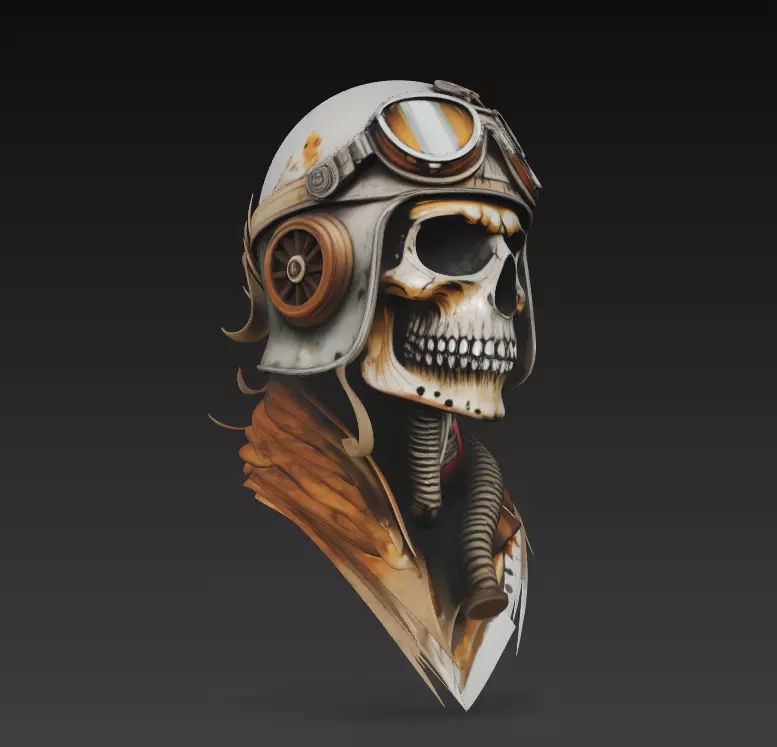 Sky Reaper - Aviator Skull Bust 3D Model 3D print model_3