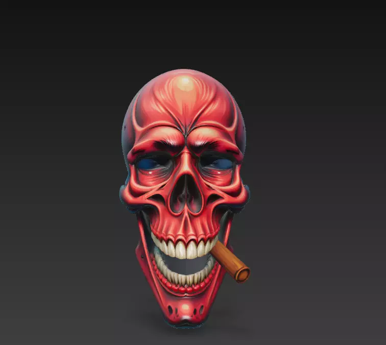 Crimson Smoker - Stylized Red Skull 3D Model 3D print model_0