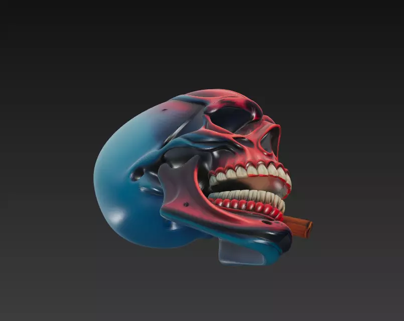 Crimson Smoker - Stylized Red Skull 3D Model 3D print model_1