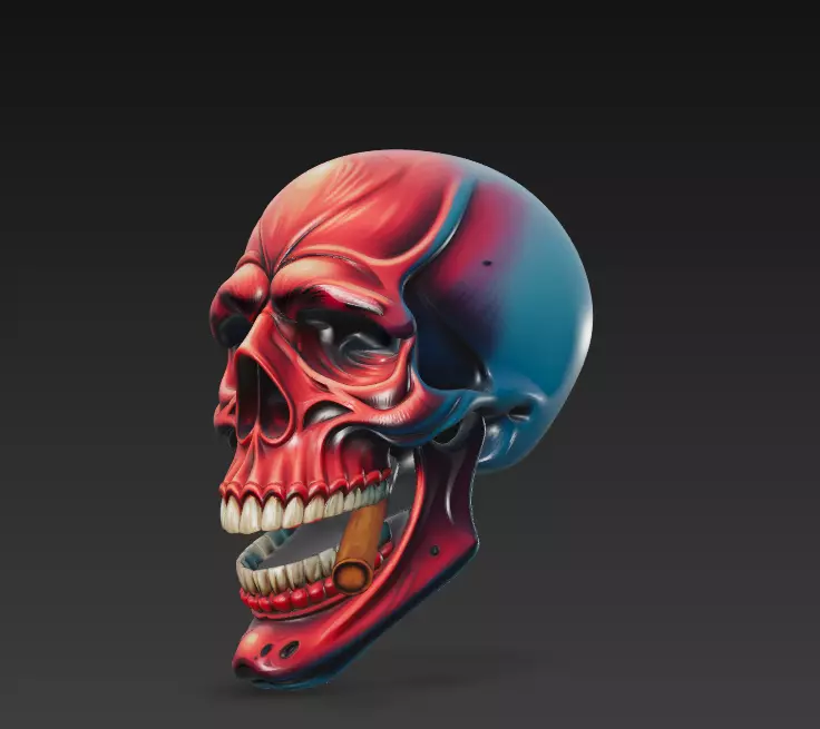 Crimson Smoker - Stylized Red Skull 3D Model 3D print model_3