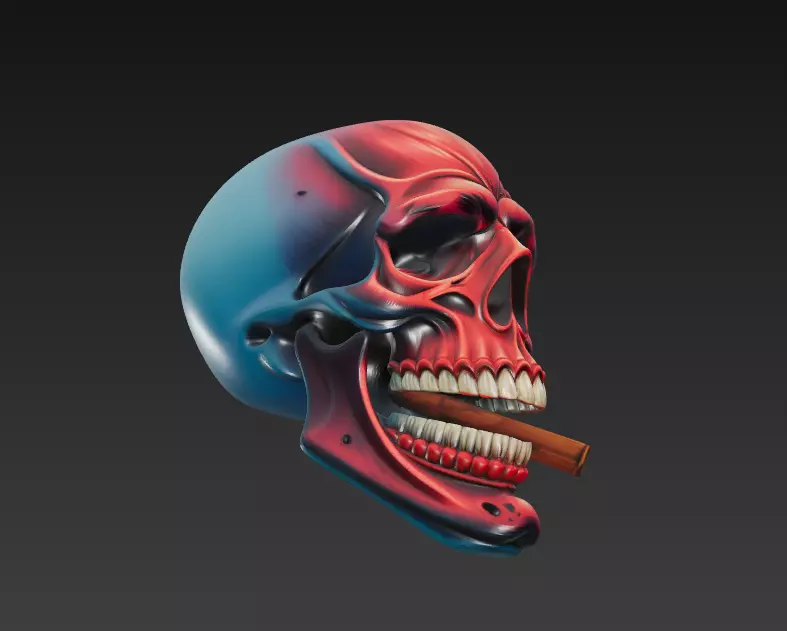 Crimson Smoker - Stylized Red Skull 3D Model 3D print model_6