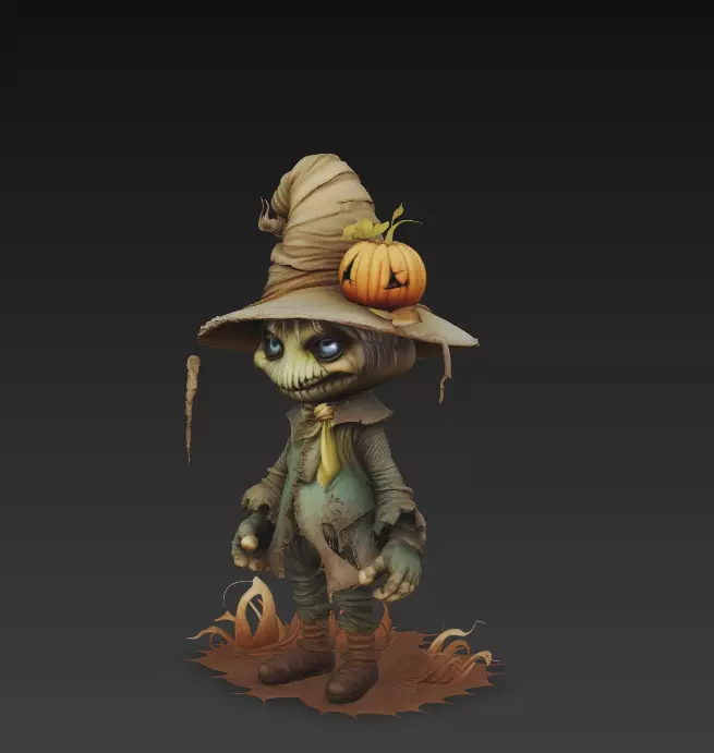 Pumpkinfield Scarecrow - Stylized Halloween Character 3D print model_3