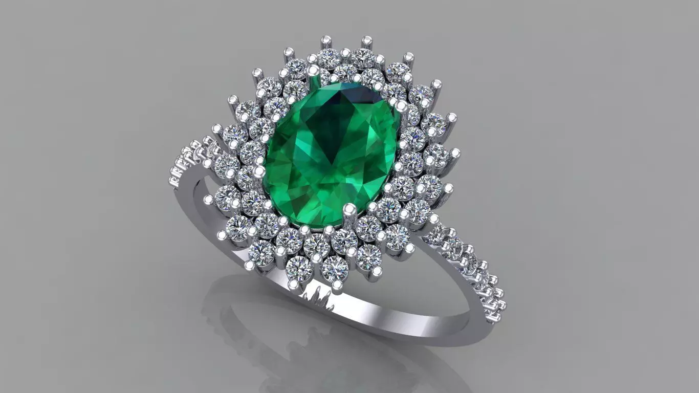 Oval Gem Ring with Double Brilliant Halo 3D print model