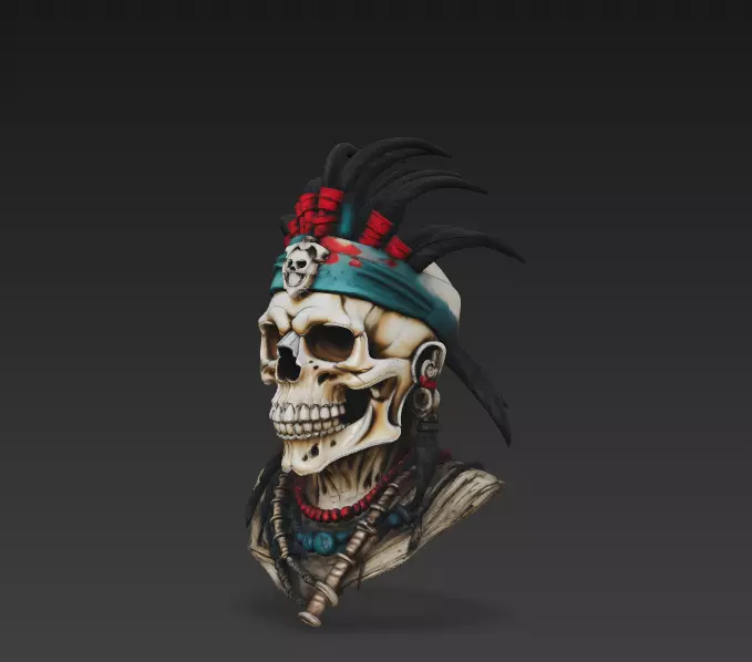 Voodoo Skull Chief - Dark Tribal Warrior 3D Model 3D print model_4